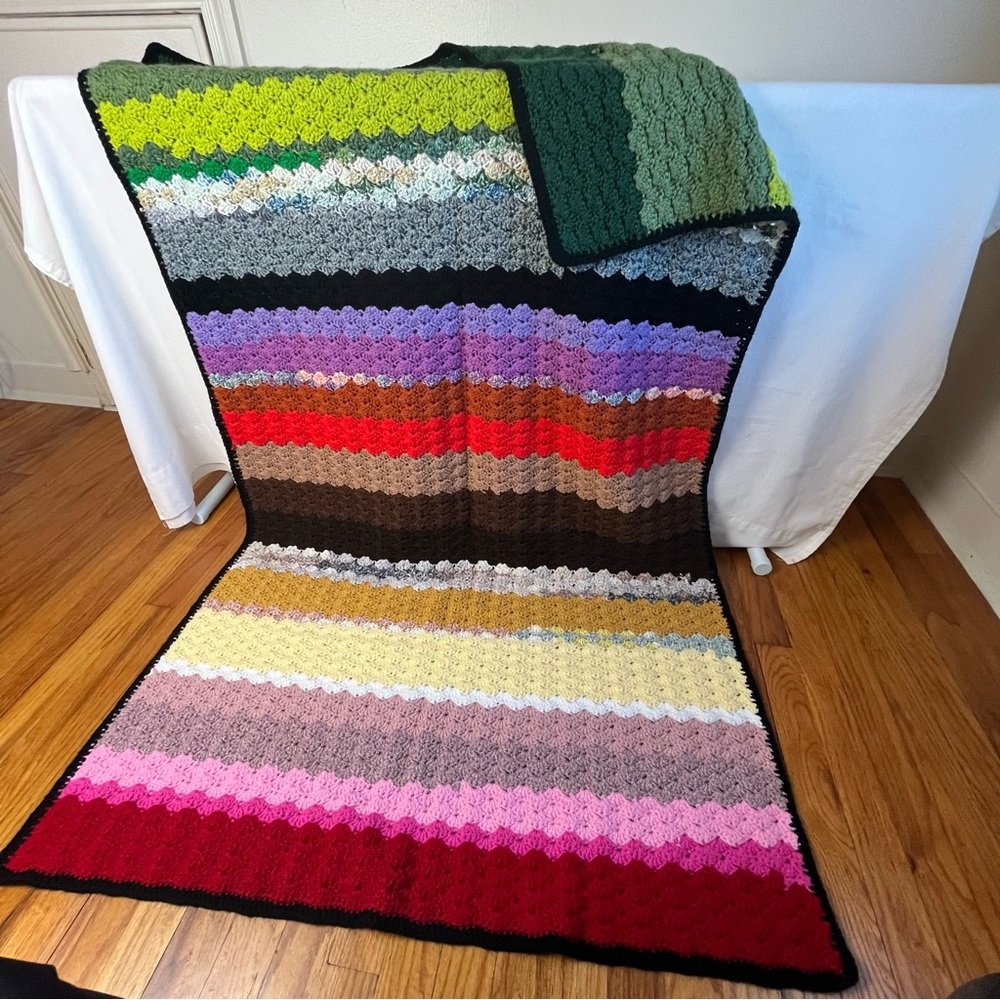 Handmade Multicolor Crochet Afghan Blanket Throw Stripes 60" x 36" New